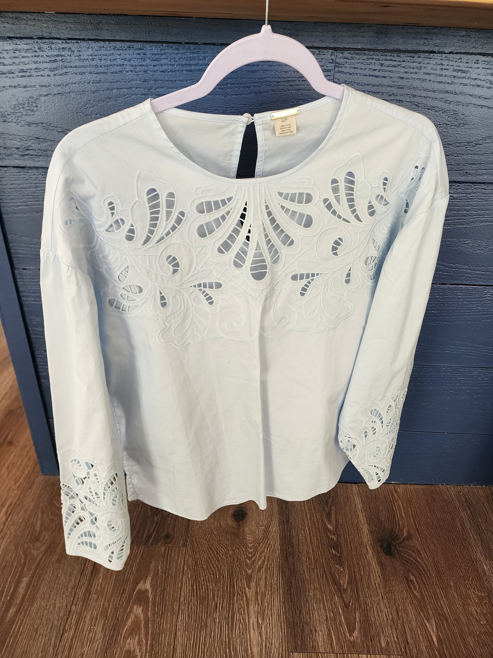 Magaschoni Pale Blue Eyelet Yoke Blouse